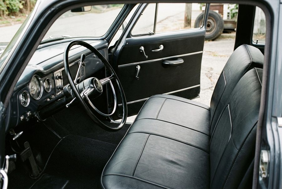 The rebuilt interior of a restored classic car